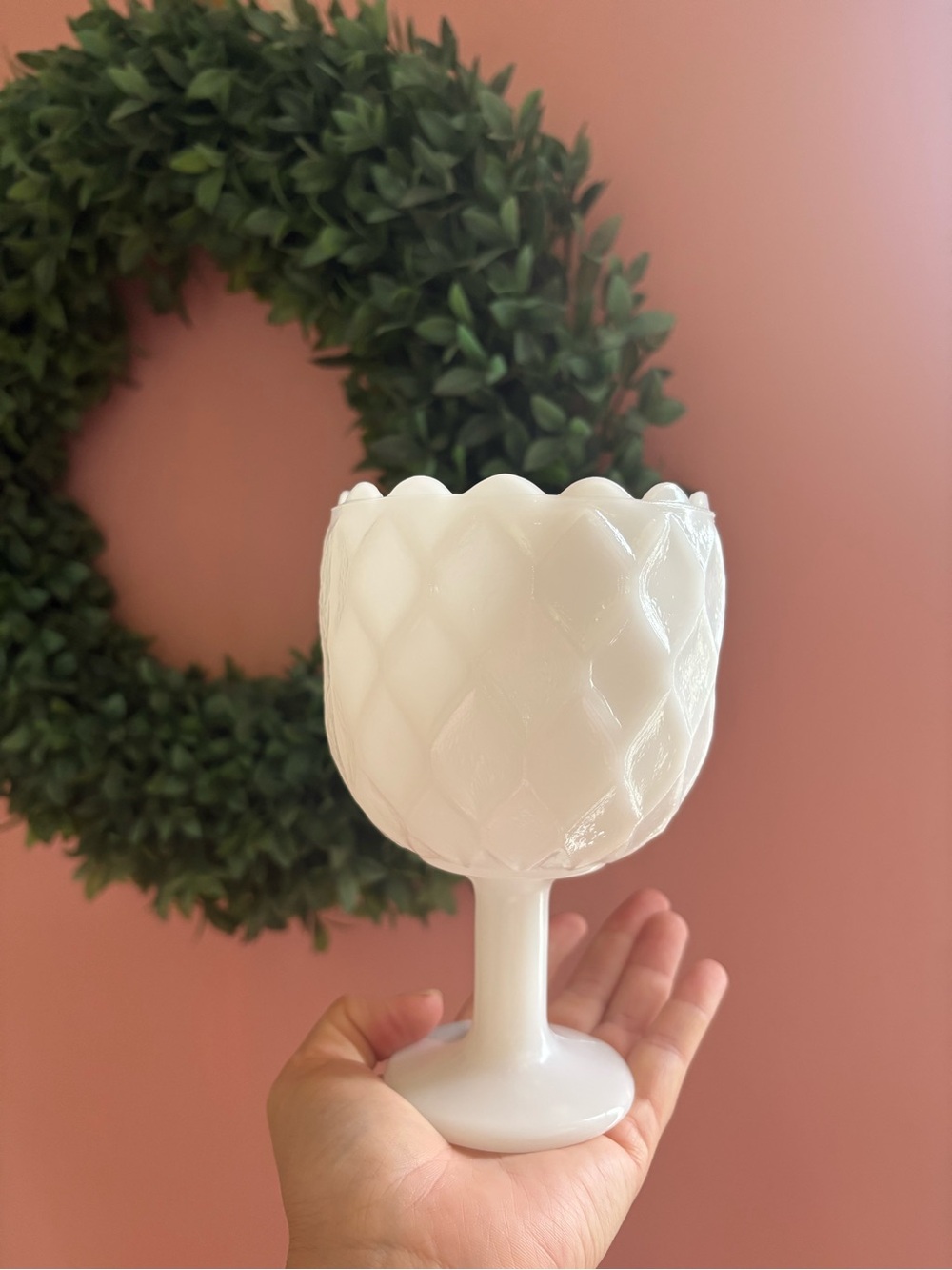 Vintage White Milk Glass pedestal vase 🤍✨
